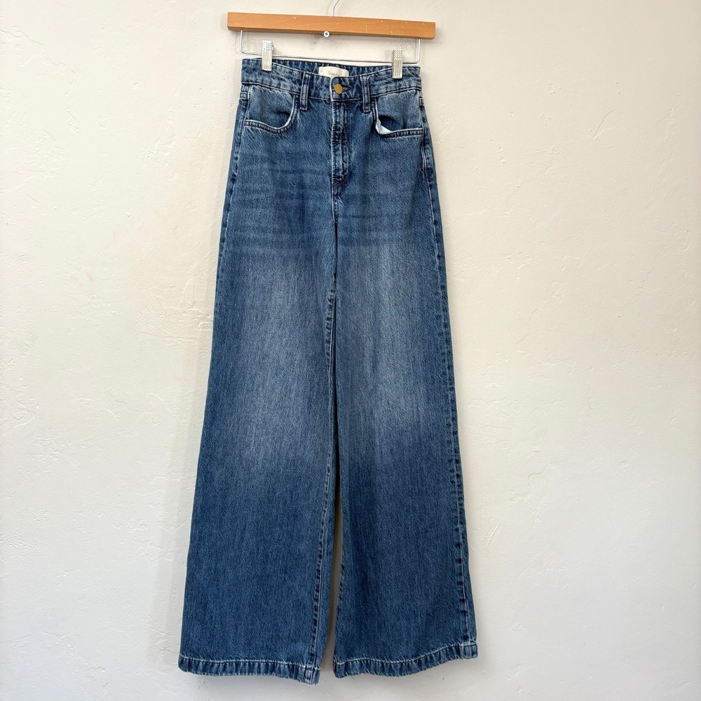 Triarchy Wide Leg Jeans Women Size 24 Blue High Rise Organic Cotton
